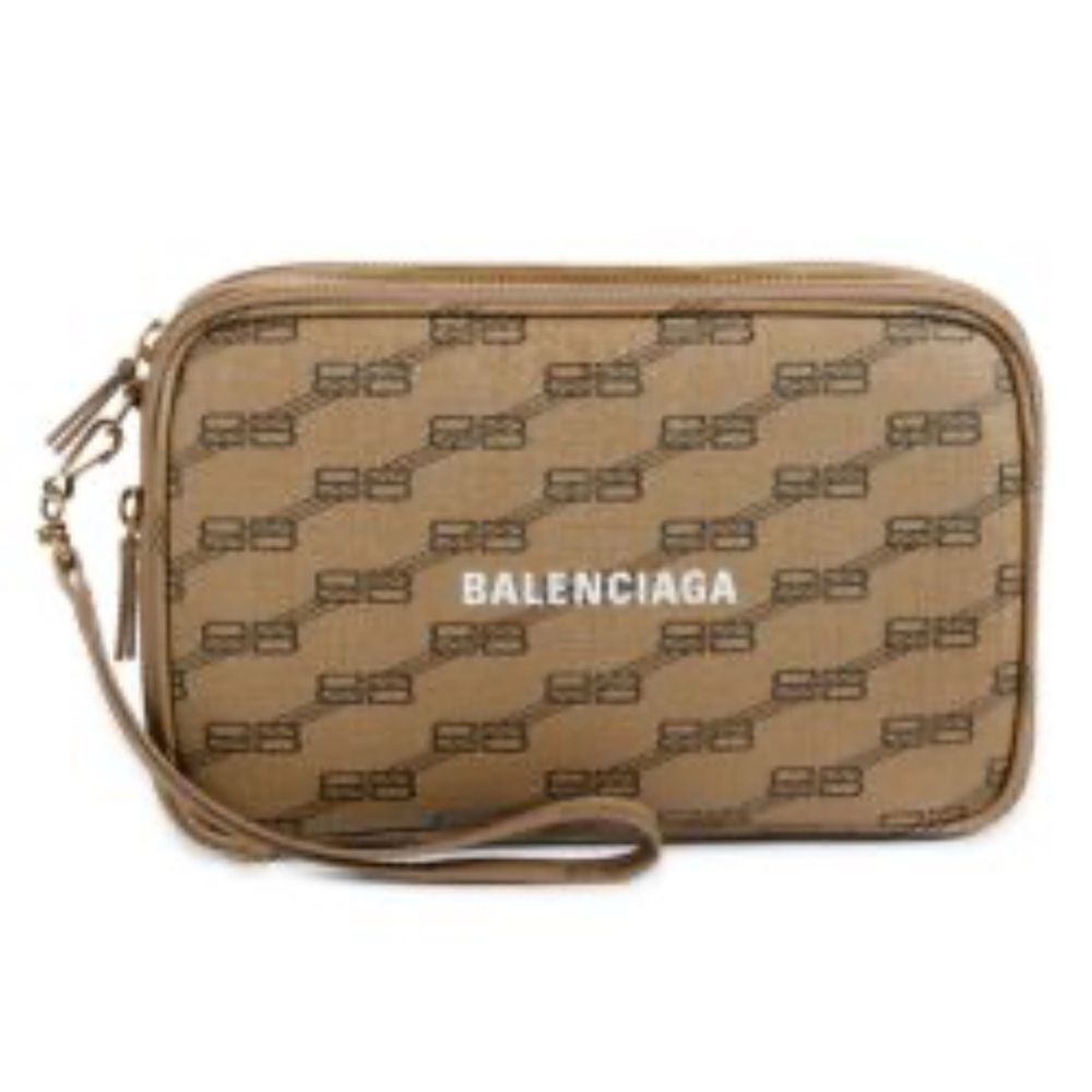 Authentic Balenciaga Signature BB Leather Pouch.